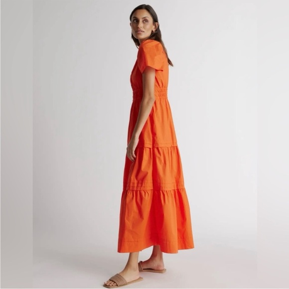 Quince 100% Organic Cotton Tiered Maxi Dress Vermilion Red Size XS NWT - Picture 2 of 12